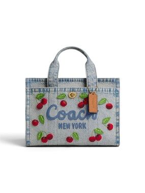 Coach Cargo Tote Bag 26 in Cherry Embroidery | Brass/Denim | Crossbody